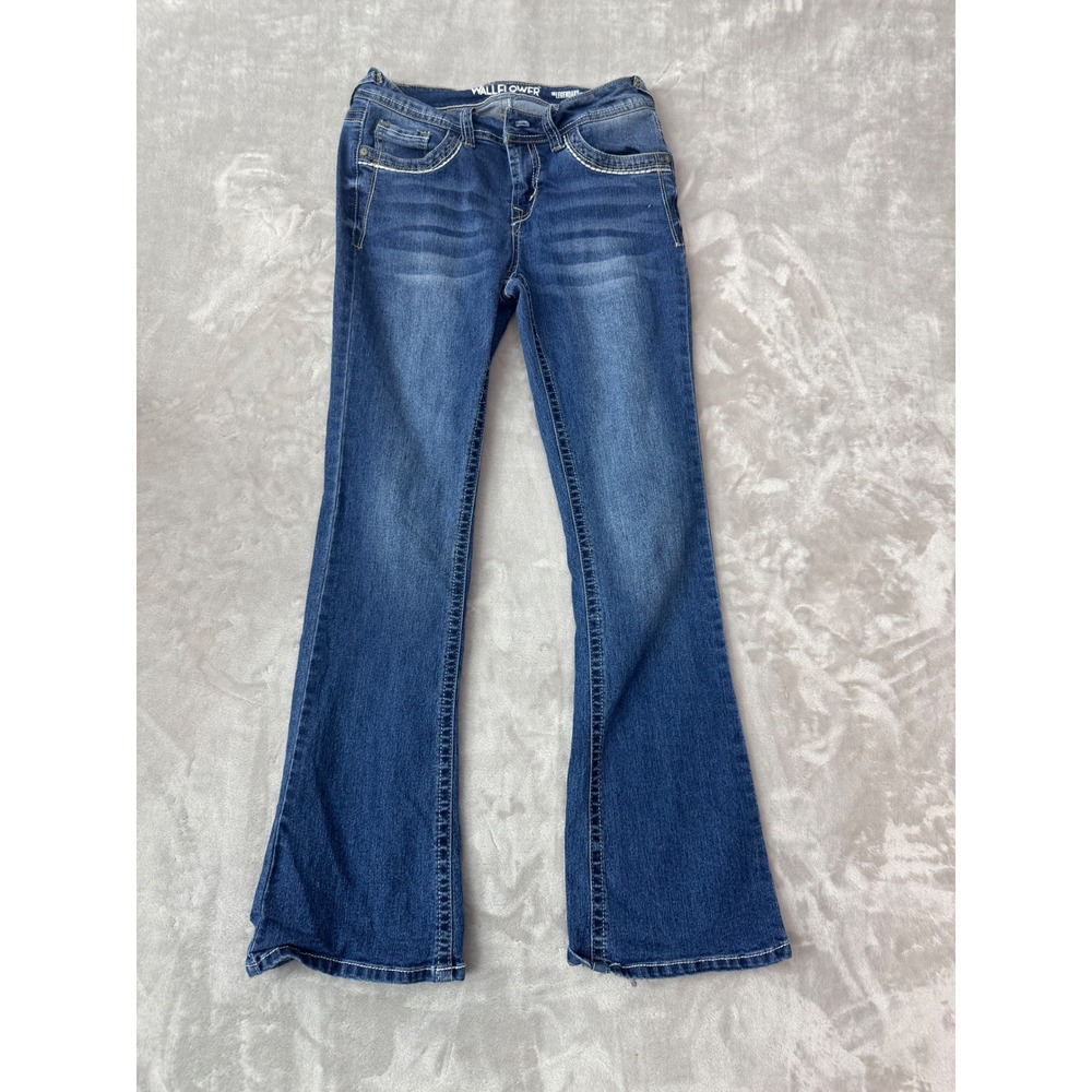 WallFlower Legendary Fit Bootcut Jeans Blue Medium Wash Embroidered Size 5 Short